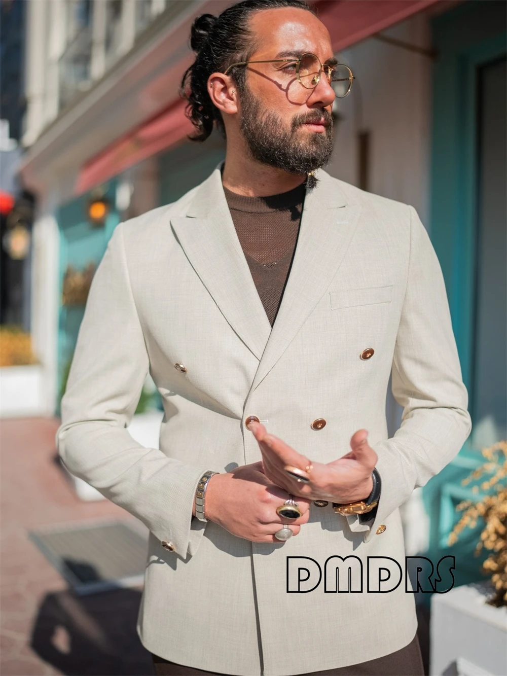 Linen Suit Jacket Double Breasted Formal Suit Blazer for Men, Business Tuxedo Suits Plus Size Breathable Fabric Jacket