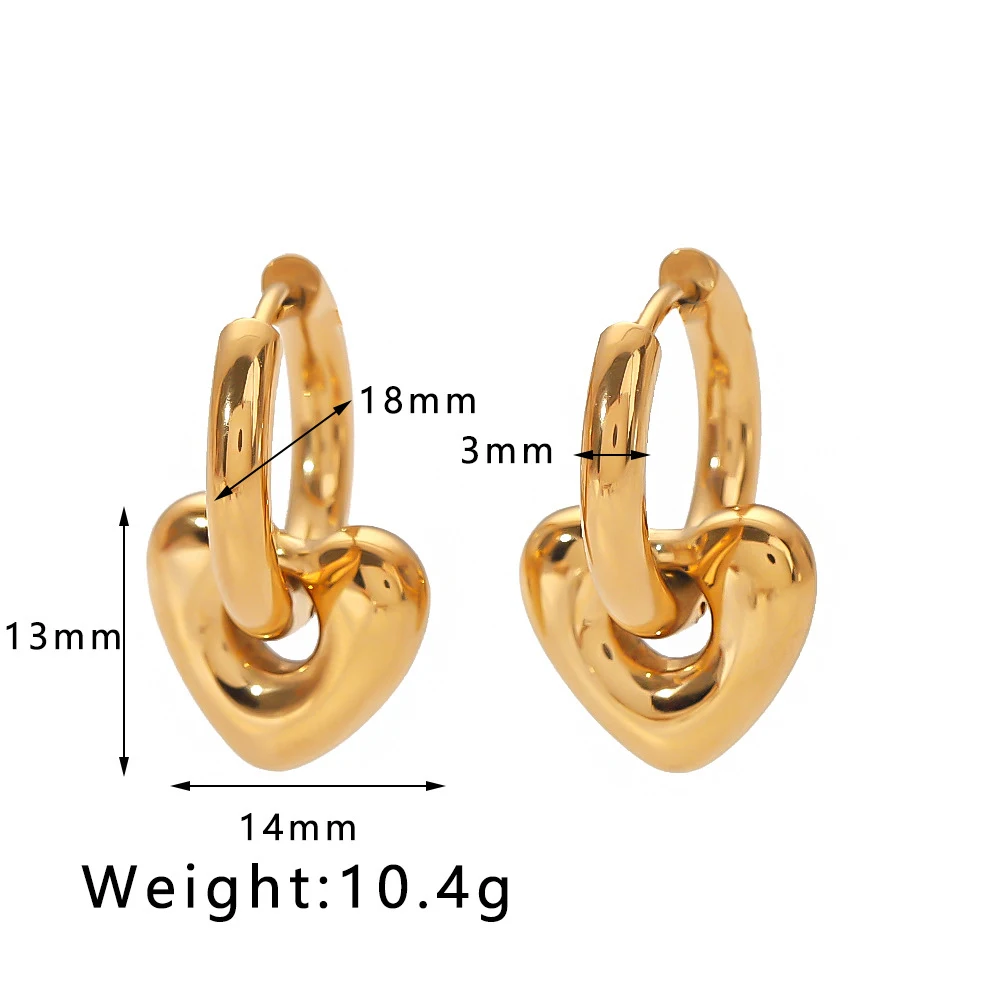 أقراط على شكل قلب للنساء لون ذهبي من الفولاذ المقاوم للصدأ على شكل قطرة حب