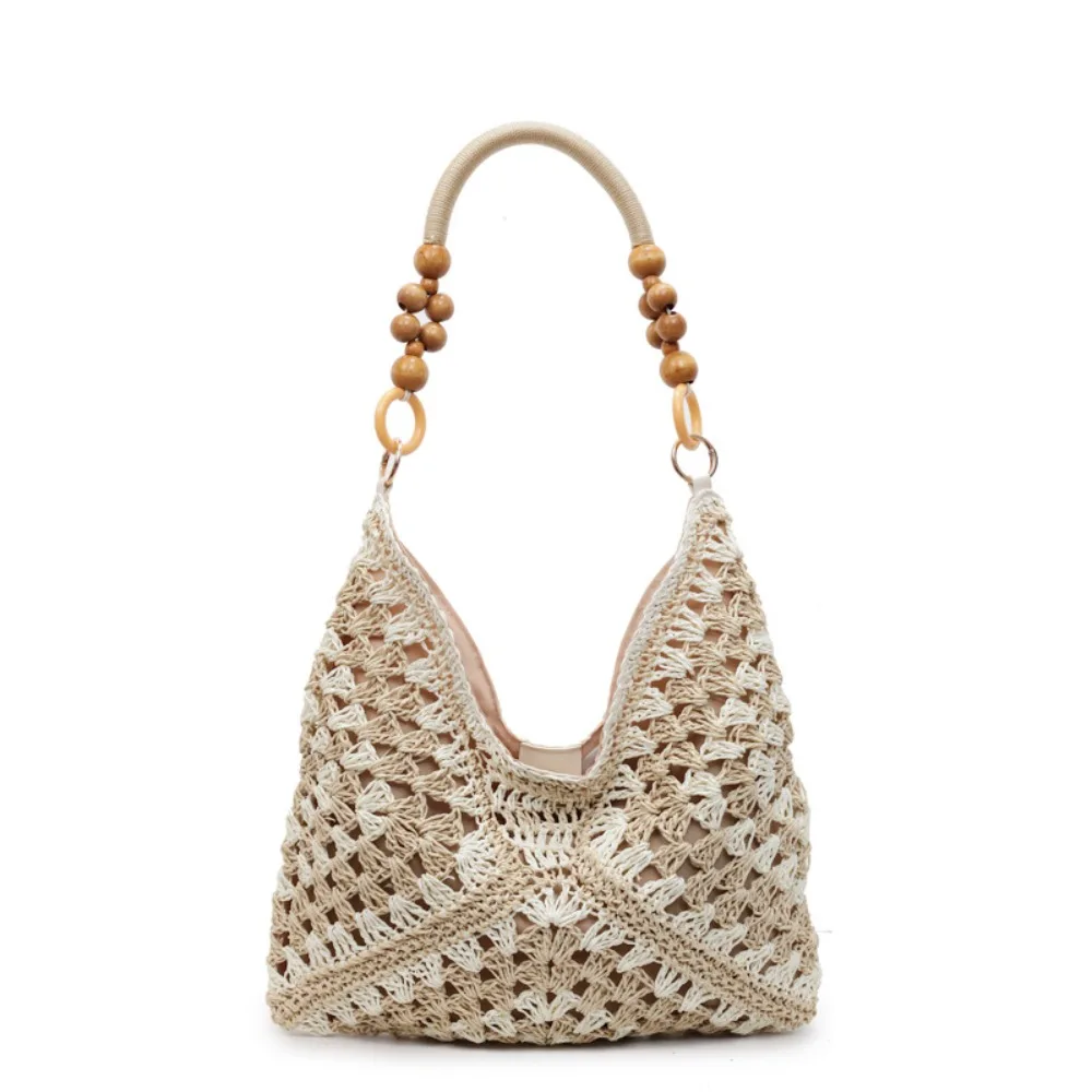 

Casual Hollow Out Straw Woven Bag Beach Handbag Tote Bag Bohemian Beach Bag Large Capacity Bucket Bag Hollow Shoulder Bag Travel