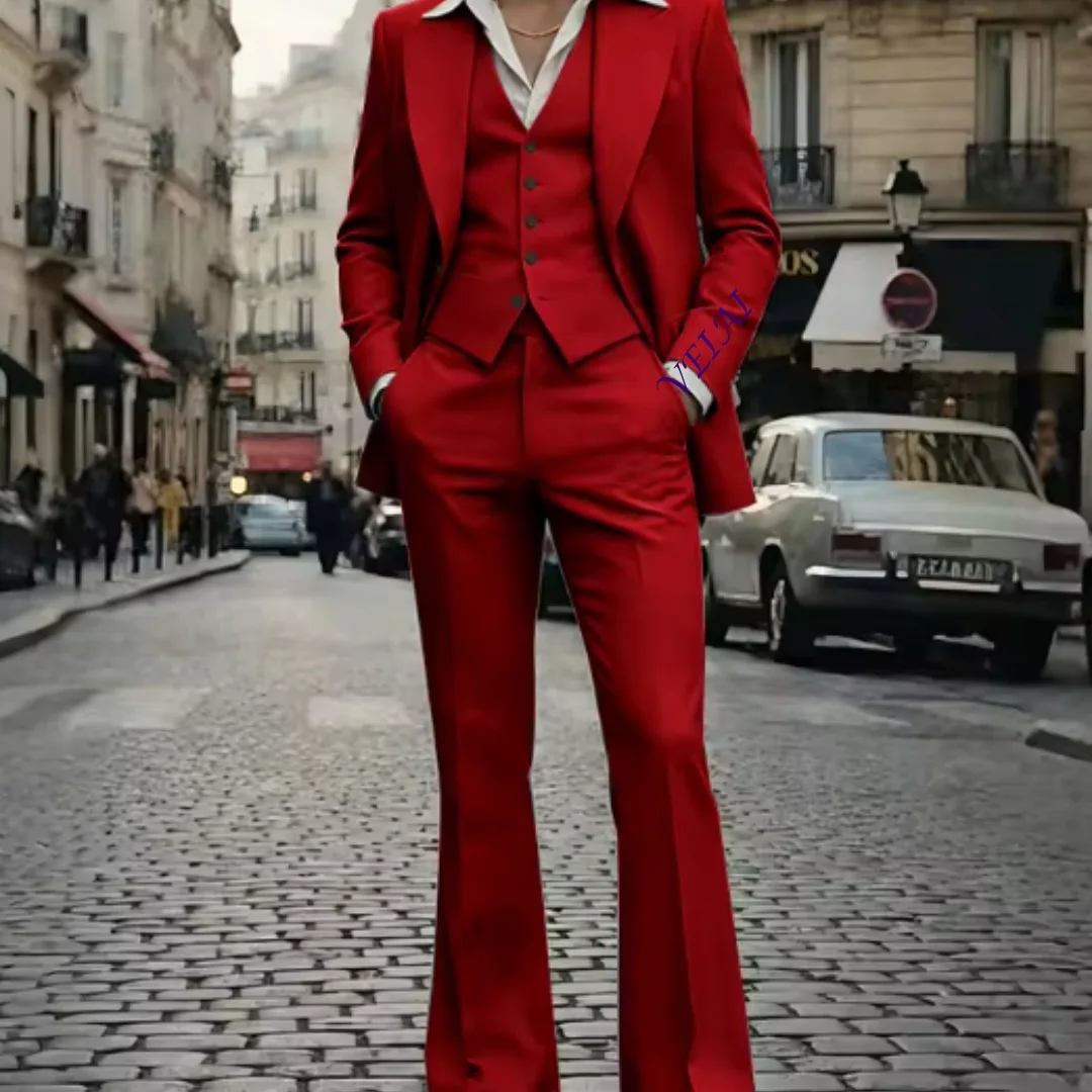 CustomizedMen's Vintage 70s Mustard Yellow 3 Piece Suit Single Breasted Blazer Vest Flare Pants Set Formal Wedding Groom Outfit