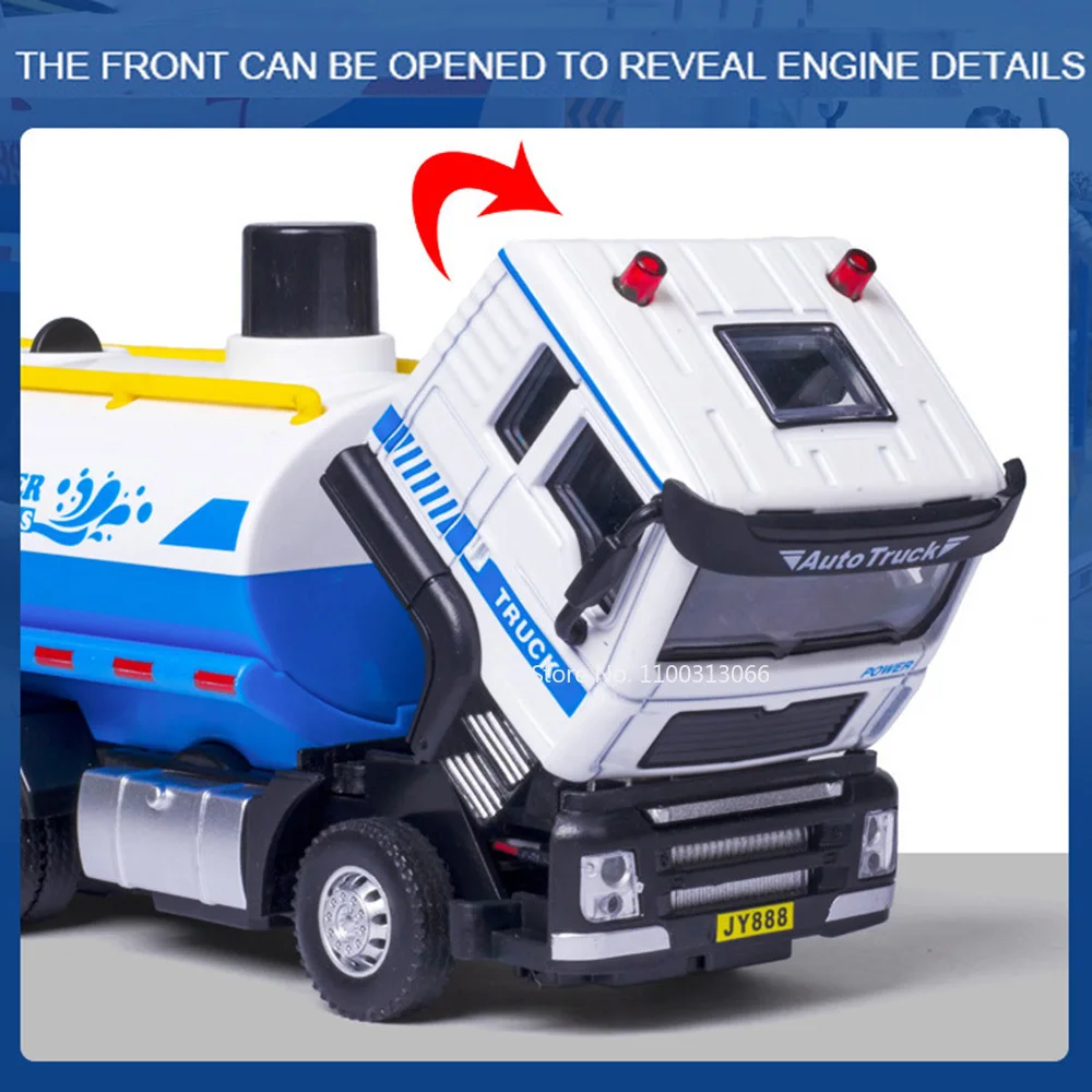 1/50 Sanitation Garbage Truck Alloy Models Cars Toys Light Sound Sprinkler Trucks Wheel Pull Back Vehicle for Boys Birthday Gift