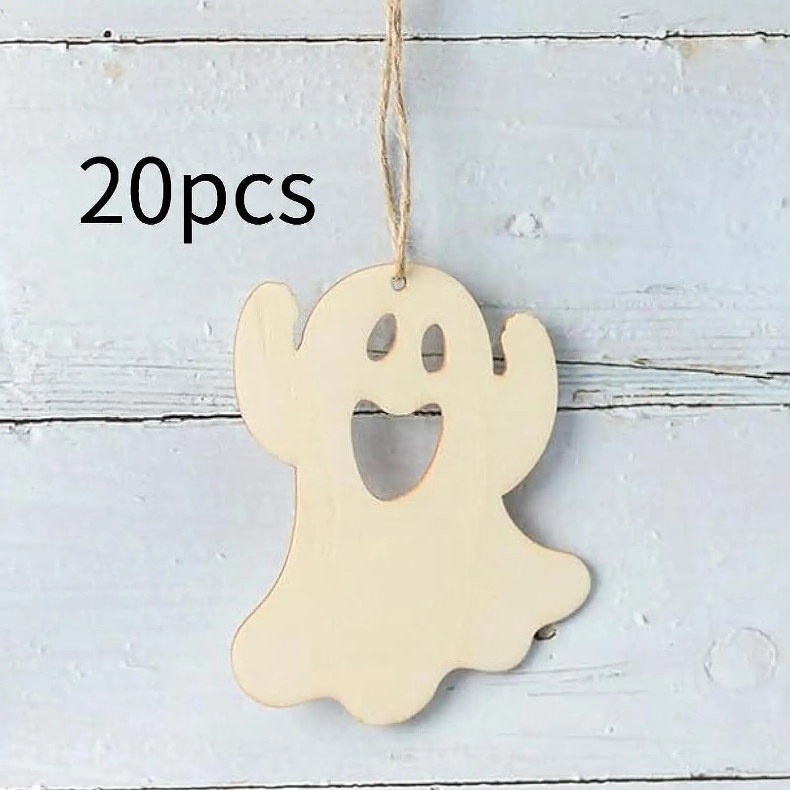 20x المعلقات زخارف الشبح الخشبية DIY الحرف اللوحات تخطيط الرعب #1