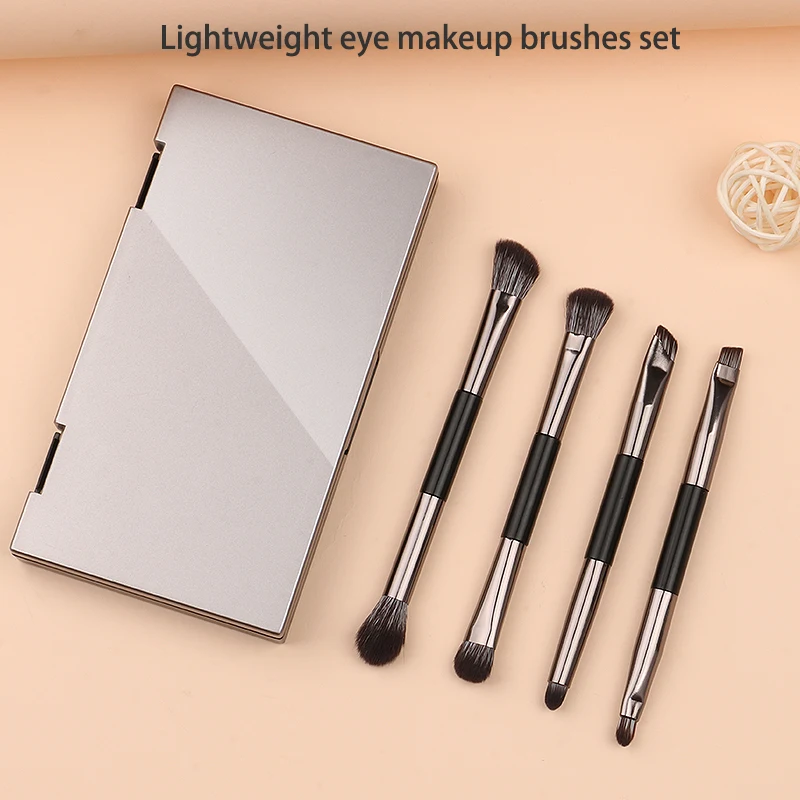 Portable double-ended eyeshadow brushes set with storage box and makeup mirror travel makeup brushes set beauty tools