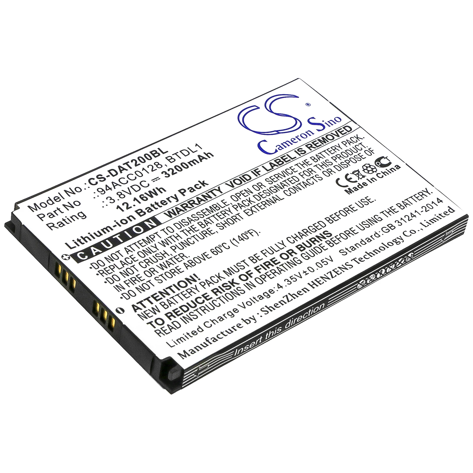 Cameron Sino 3.8V 3200mAh Barcode Scanner Battery 94ACC0128, BTDL1, 3H21-00000491, 94ACC0129 for Datalogic Axist, DL-Axist