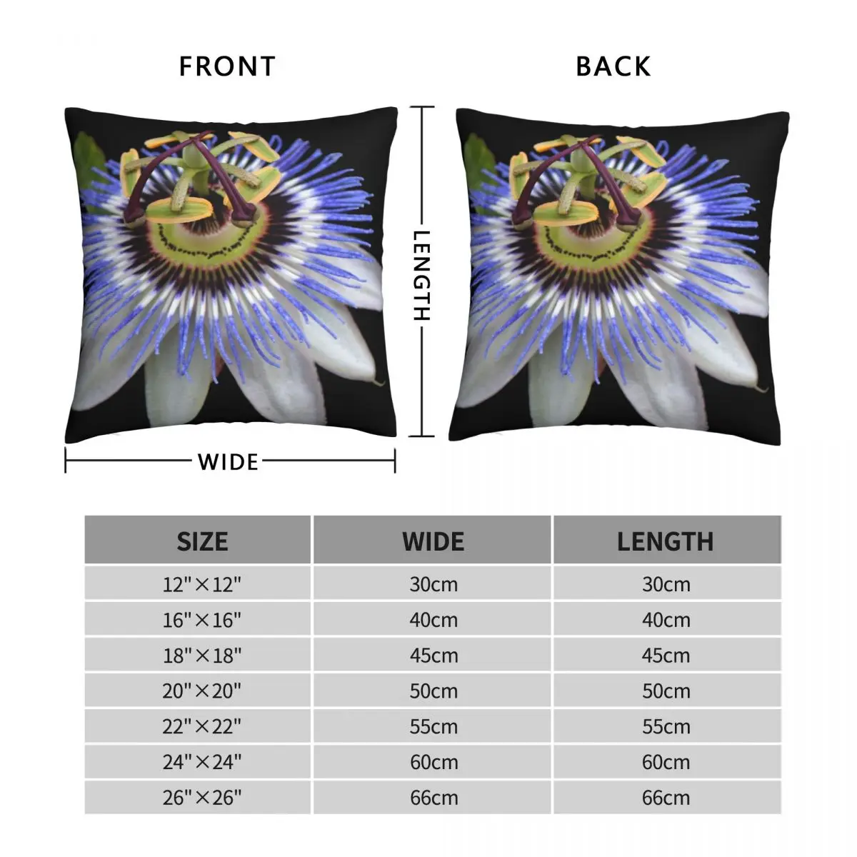 Passion Flowers Square Pillowcase Polyester Linen Velvet Printed Zip Decor Room Cushion Case