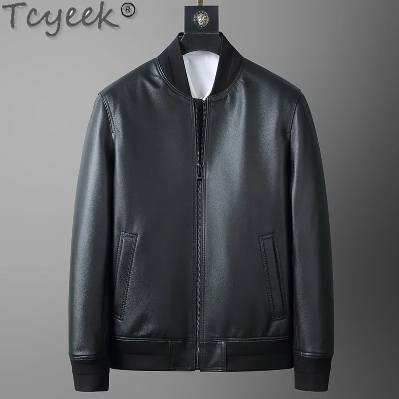 Tcyeek Spring Autumn Genuine Leather Jacket Men Clothes Top Layer Cowhide Coat Male Motocycle Jackets Jaqueta De Couro 2024