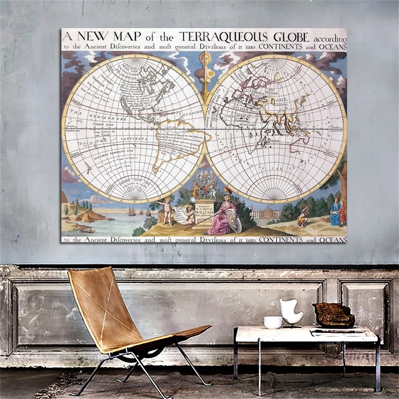 59*42cm mapa do mundo não-tecido pintura em tela poster vintage arte da parede imprime sala de estar decoração para casa material escolar