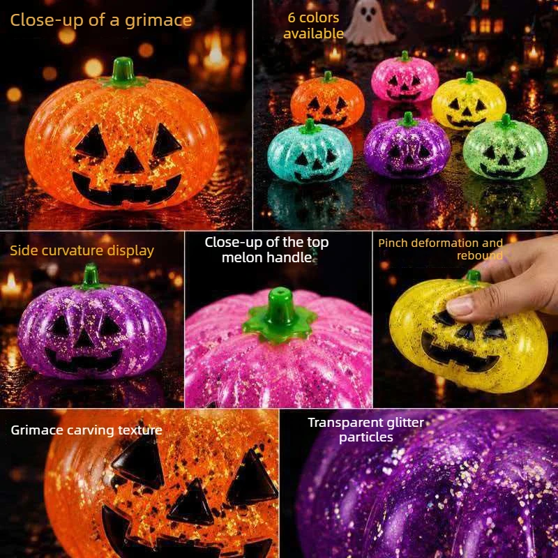 Simulation Pumpkin Head Squishy Elastic Office Decompression Toy Decorative ornaments with Beads Sparkles Soft Pinch Relax Gift