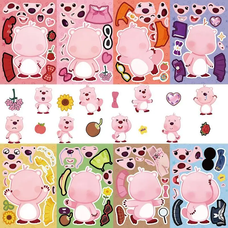 8 Blatt Cartoon Kawaii Anime Loopy Aufkleber Niedliches Puzzle Make-a-Face Spiel Sticker DIY Kinder Zusammenbau Puzzle Spielzeug Aufkleber – Detail 3