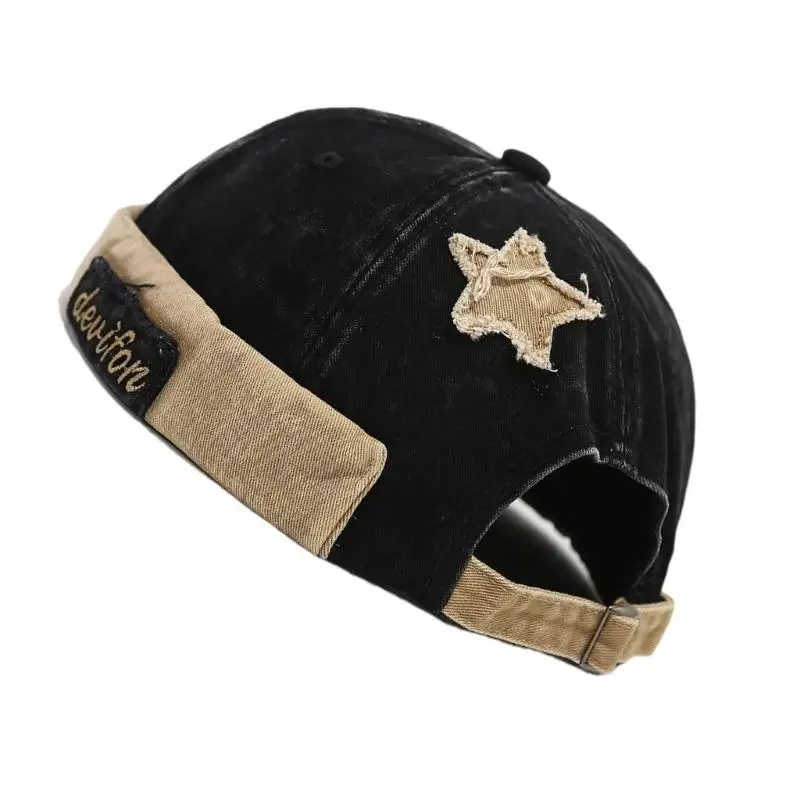 39BD Skull Hat for Street Wear Nondeform Soft and Breathable Star Patched Hat for Adult Unisex Everyday Use Headwear