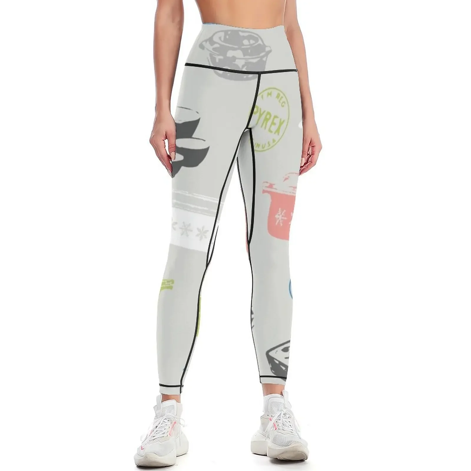 

Vintage Pyrex Collection Pattern by Moxilla Leggings high waist Women sports sports tennis for Womens Leggings