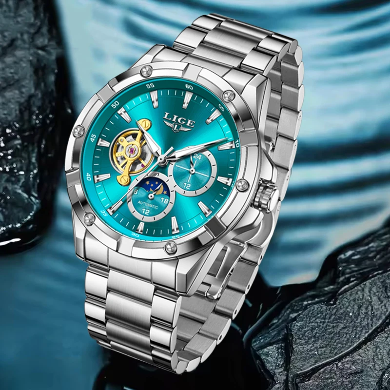 

LIGE New Men's Mechanical Wristwatches Fashion Top Brand Luxury Automatic Watch For Men Sports Waterproof Watch Men Reloj Hombre