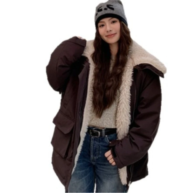 Women Parkas Short Coats Jackets Turn Down Collar Thick Warm Y2k Streetwear Elegant Jacket Work Coat Autumn Winter 2025