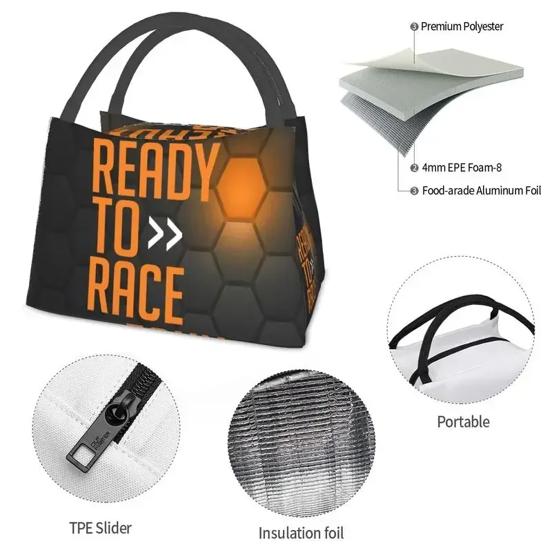 Ready To Race Insulated Lunch Bags Outdoor Picnic Enduro Cross Motocross Asphalt Bike Leakproof Cooler Thermal Bento Box Women