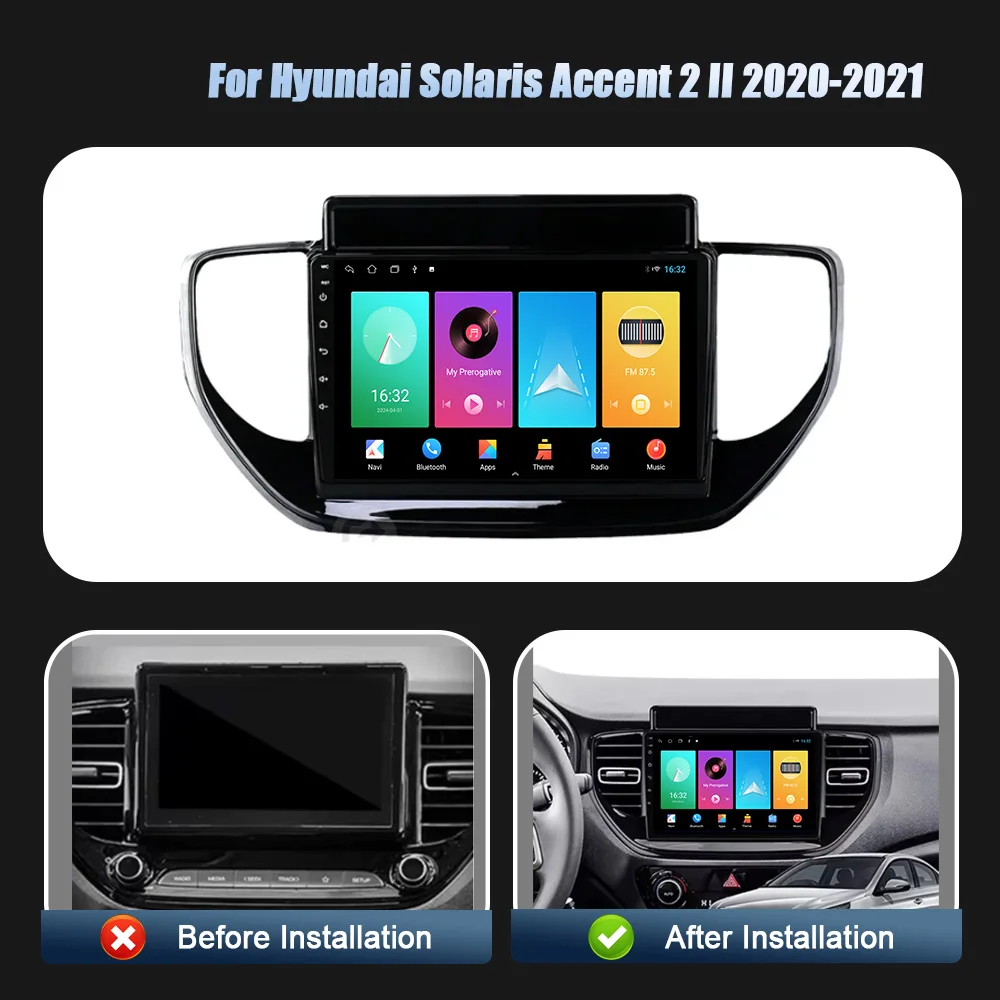 Wireless Carplay Screen Android 14 For Hyundai Solaris Accent 2 II 2020-2021 Car Radio Multimedia Navigation Player 2DIN 4G WIFI