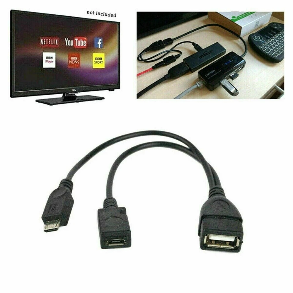 Langlebiger 2-in-1 Micro-USB-Kabeladapter, Stromkabel, OTG-Kabel, Datenkabel, Y-Splitter, USB-Adapter
