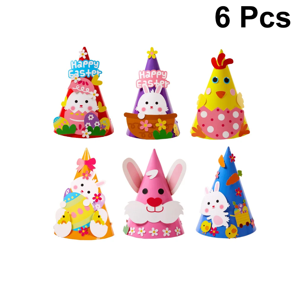 6 pçs páscoa diy chapéu de papel dos desenhos animados animal crianças traje decorativo festa jardim de infância suprimentos diy boné de papel chapéu decorativo