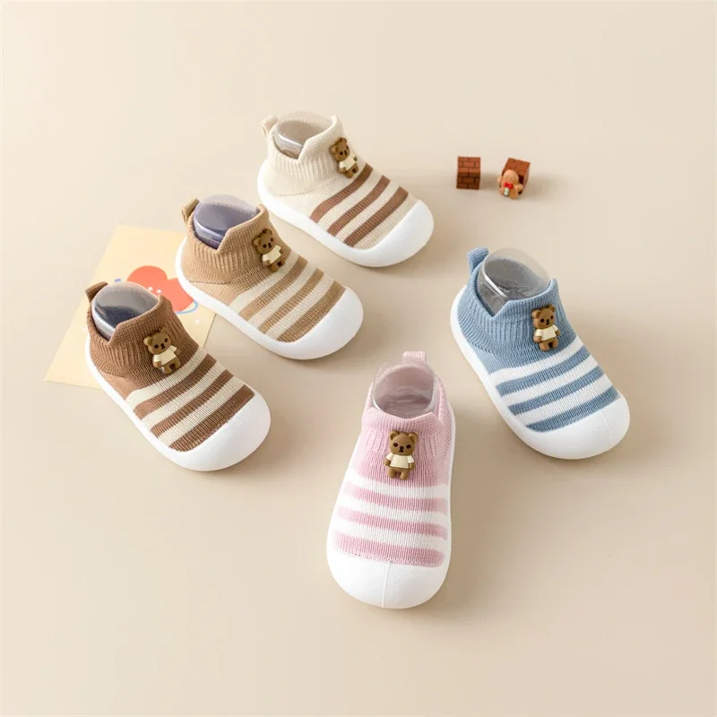 Baby toddler shoes soft sole children\'s shoes breathable cartoon non-slip anti-fall shoes striped cute new baby shoes