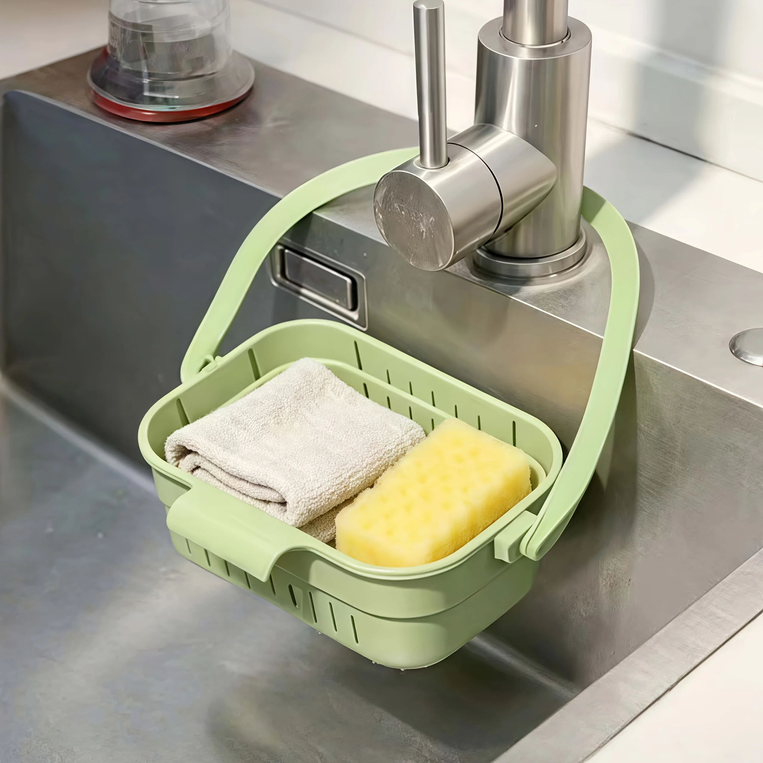 1pc Stretchable Sponge Draining Rack,with Handle for Kitchen Draining Rack,Home Sink,Draining Basket, Storage Tool,Kitchen Shelf