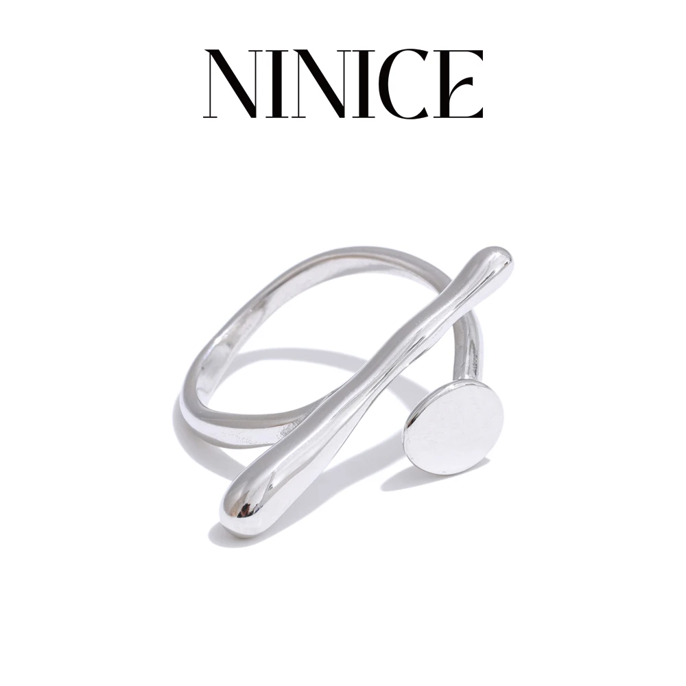 NiNice Chic Stainless Steel Metal Geometric Ring 18K Gold Color Plated Unique Design Finger Jewelry for Women Waterproof