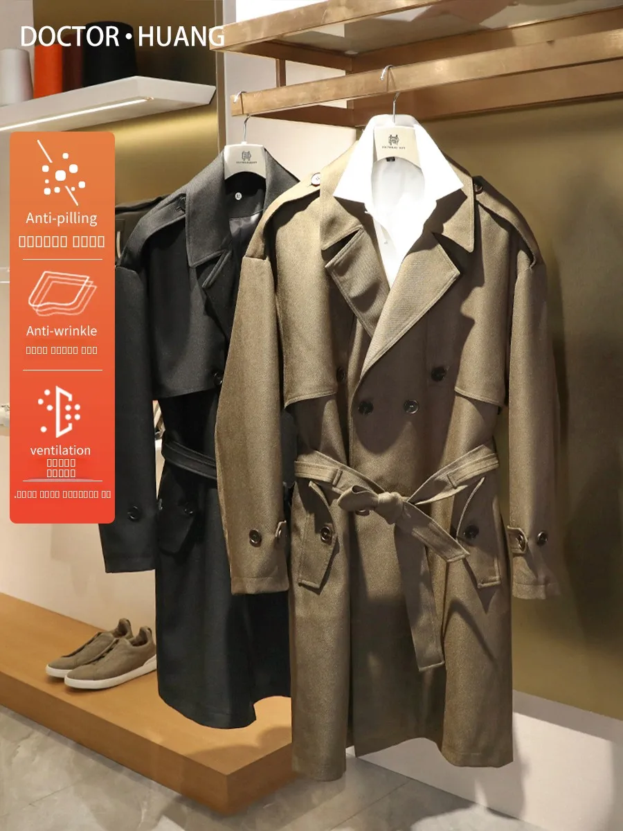 

Мужское повседневное пальто средней длины на двубортной застежке из полиэстера, весна 2025, люксовый городской стиль, модное, с длинными рукавами