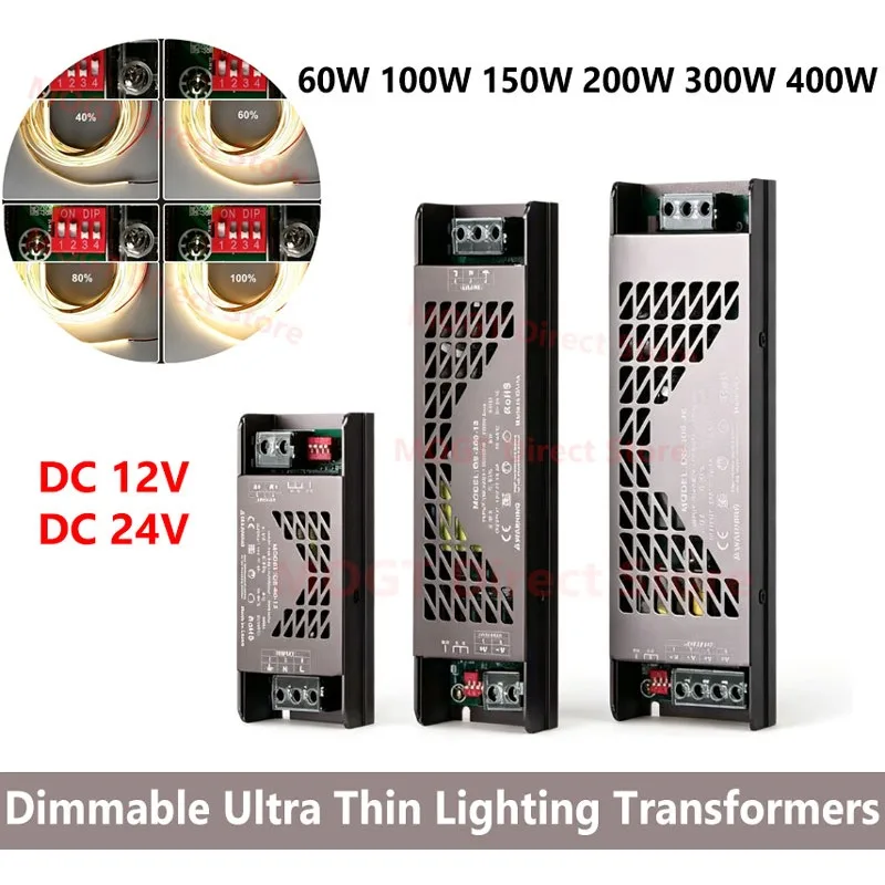 Driver LED ultra-fin dimmable DC12V 24V, transformateurs d'éclairage 60W 100W 150W 200W 300W 400W, alimentation pour bande LED