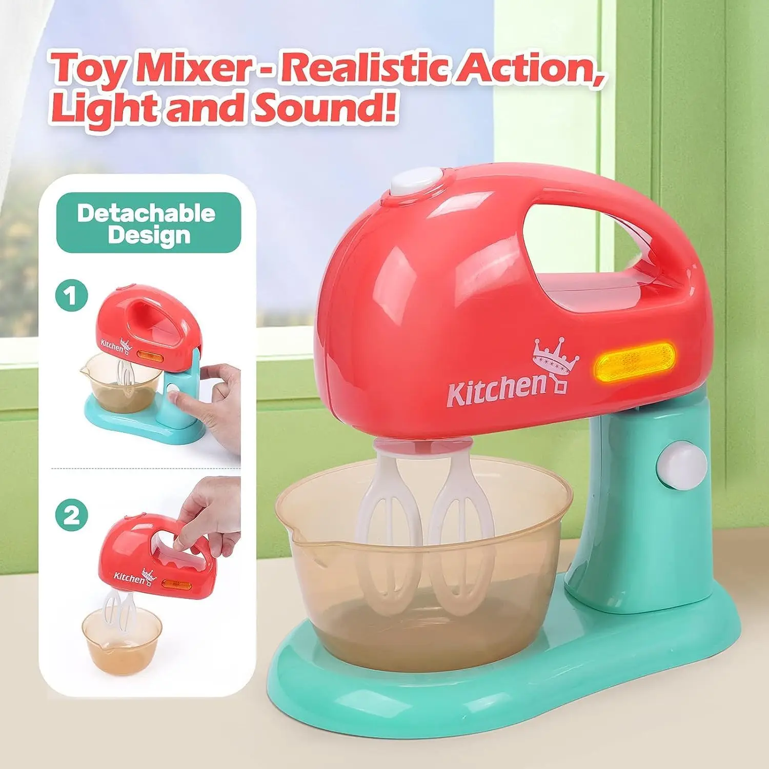 CUTE STONE Interactive Kitchen Utensils Set: Sound, Light, Mixer, Toaster, Cutting Games for Toddlers