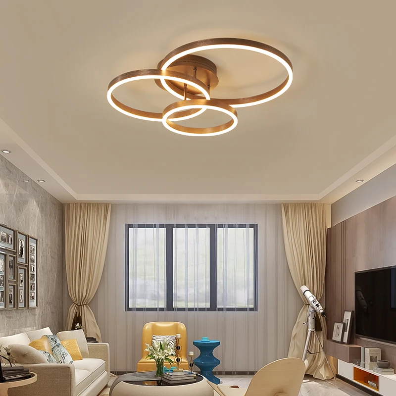 Nordic Round Circle Led Chandeliers Gold Coffee Ceiling Light For Bedroom Living Dining Room Kitchen Study Indoor Daily Fixtures