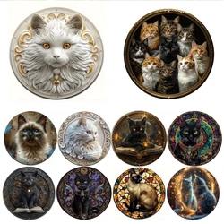 Black Cat Gift Mask Theme Round Metal Aluminum Sign Art Desktop Decorative Plates For Bar Cafe Club Yard Home Office Wall Decor