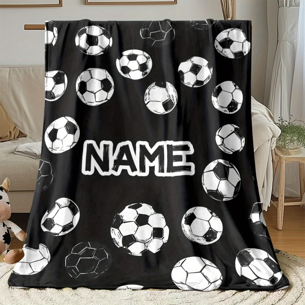 1pc  Personalized Soccer Ball Fleece Blanket, Custom Name Sport Themed Throw Blanket for Soccer Lovers Boys Kids Men