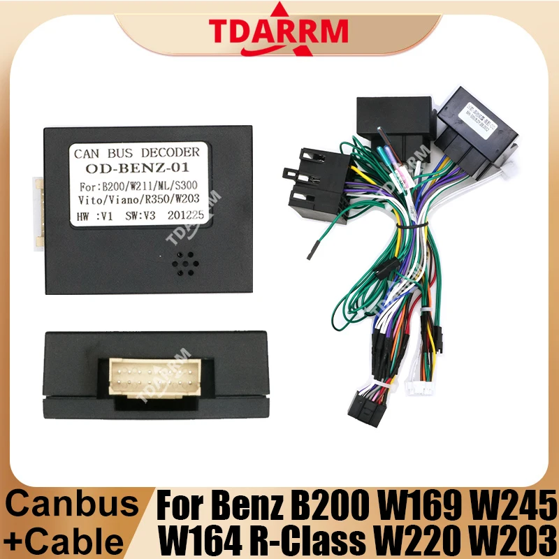 For Benz B200 W169 W245 W164 R-Class W220 W203 C209 Vito SLK With 16Pin Power Wiring Harness Cable CANbus Box Adaptor Decoder