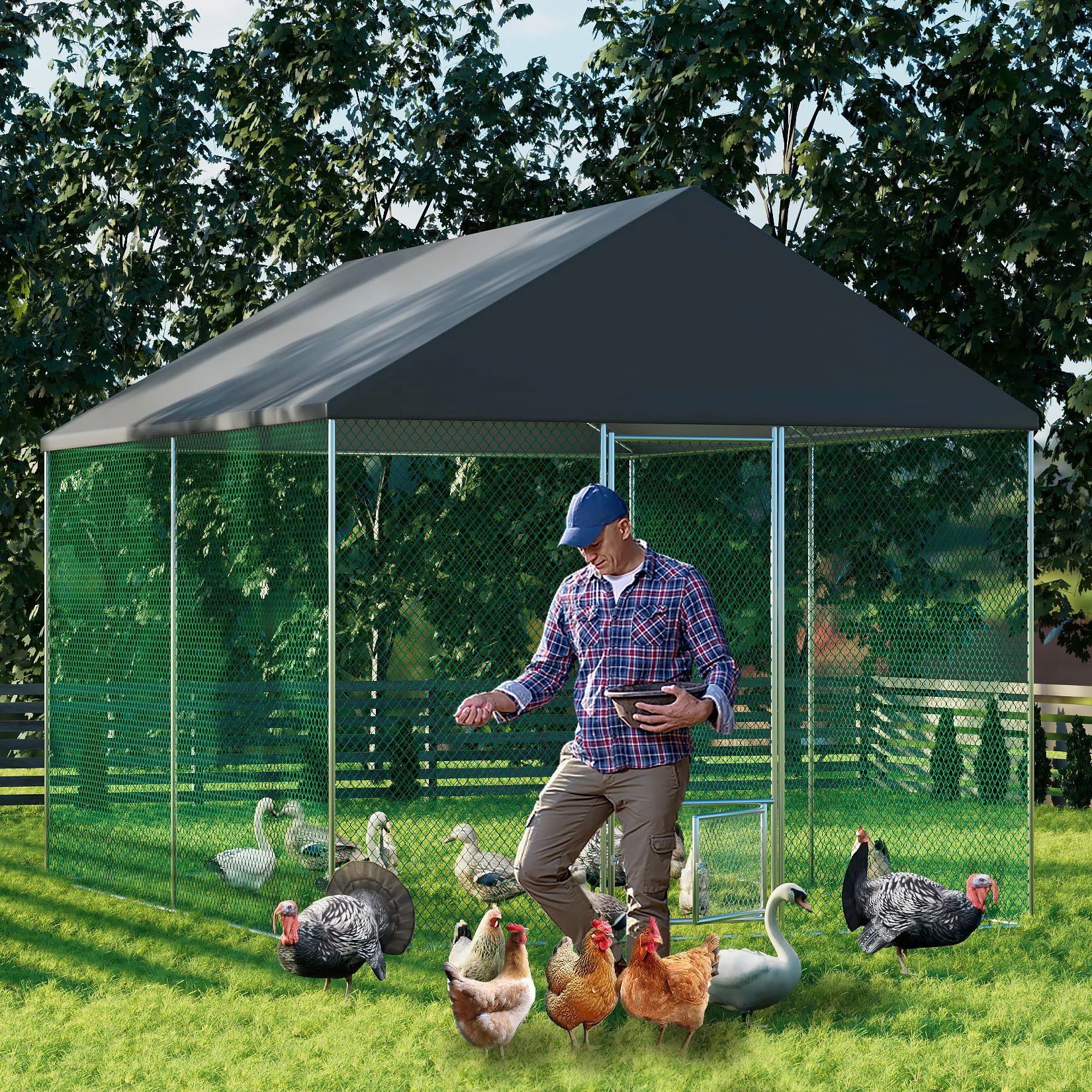 Metal Chicken Coop Runs for Outdoor Yard Jumbo Large Walk in Chicken Cage with Waterproof Cover Hen House