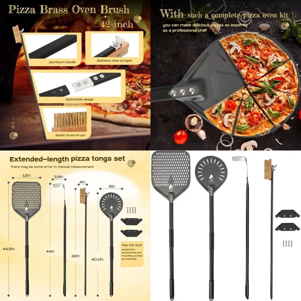 

Extended Edition 4-Piece Pizza Oven Kit: 9 Pizza Peel, 12 Perforated Peel, 40 Aluminum Handle, Brush & Ash Rake