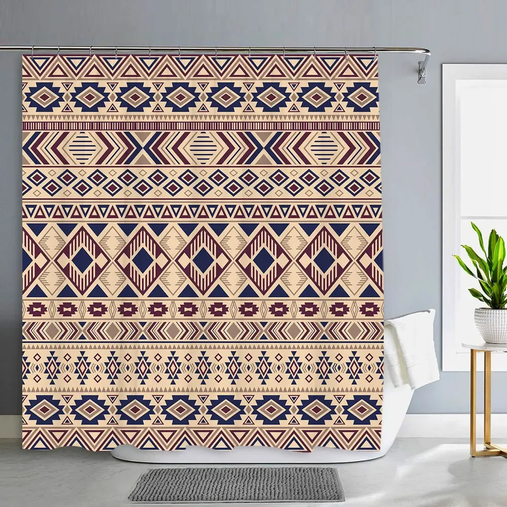 

Винтажная занавеска для душа в ацтекском стиле: этнические узоры, юго-западный Навахо, ацтекский абстрактный геометрический дизайн, богемный декор для ванной комнаты