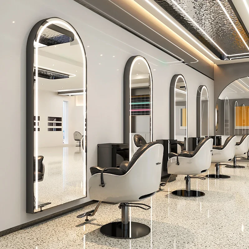 Luxury salon furniture led light gold frame double sided barber station modern hair salon mirrors designs