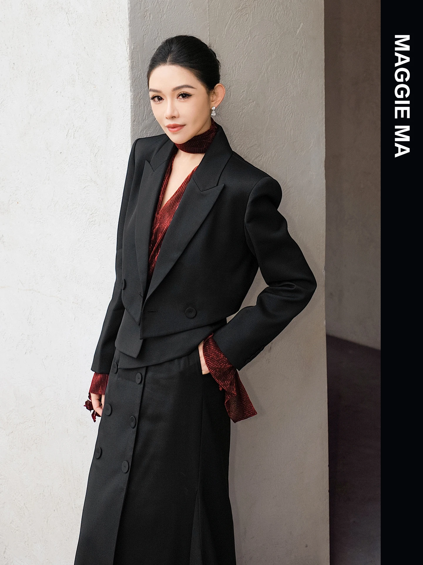 

Maggie Ma 2025 Winter Collection Bla Suit ort Jaet Women's Fi Tail Skirt Set Long Sve Slim Fit Faion Ensemble