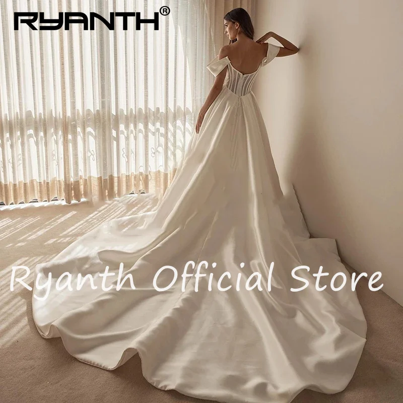 Ryanth White A-Line Wedding Dresses Boho Off The Shoulder Side Slit Bridal Dresses Women White Evening Wedding Dresses Plus Size