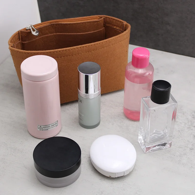 TINBERON-Bolso de mano de tela de fieltro para maquillaje, organizador de insertos, bolsa de cosméticos de viaje, organizador de gran capacidad