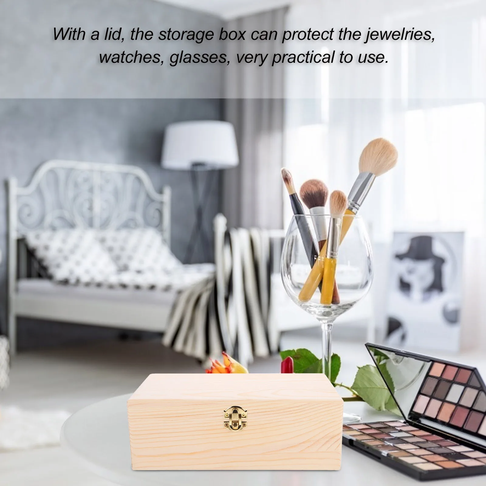 

Pine Wood Gift Box Vintage Wooden Storage Chest with Lid Keepsake Organizer for Jewelry Watches Eyeglasses Crafts Small Compact