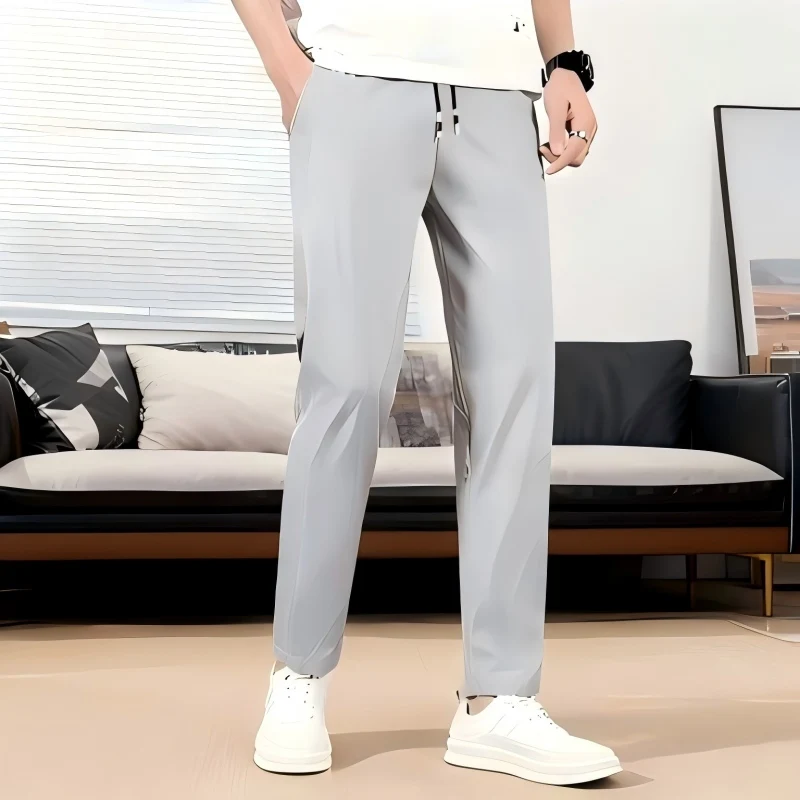 

Летние мужские быстросохнущие повседневные брюки из ледяного шелка, облегающие спортивные брюки из ледяного шелка, прямые быстросохнущие минималистичные спортивные брюки