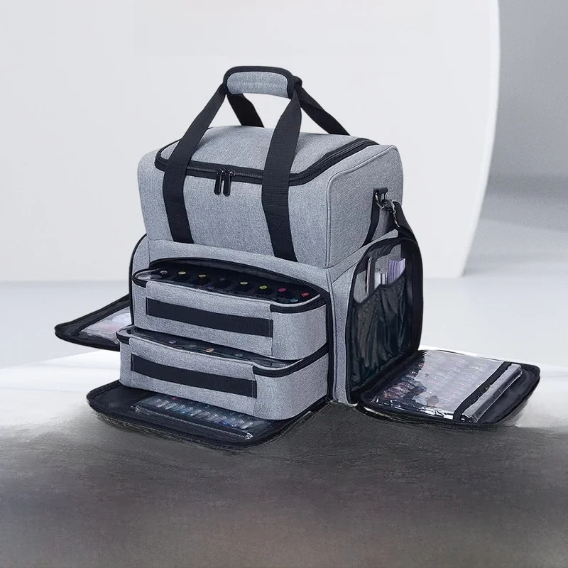 

Double Layer Crossbody Cosmetic Case Nail Poli Bag Handheld Storage Pouch Trendy Retro e Zongzi ape ABS Material