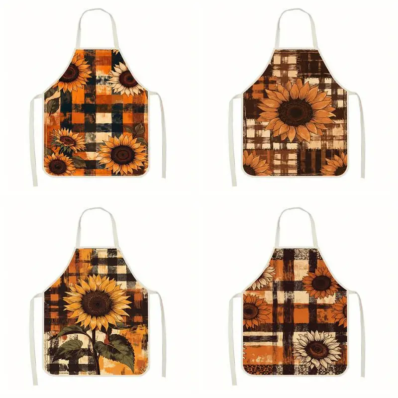 

Sunflowers & Plaid Aprons Linen apron, suitable for kitchen cooking, parent-child interaction, painting and other scenarios