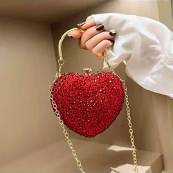 2024 Luxury Diamond Inlay Heart Shape Crystal Clutch Purse Stones Evening Wedding Party Shoulder Bag Rhinestone Clutches Bags