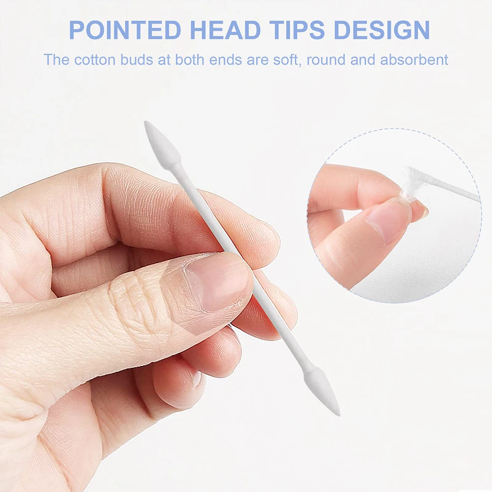 عصا تنظيف مزدوجة الرأس من القطن للاستعمال مرة واحدة لهواتف آيفون آي باد وسامسونج ومنفذ شاحن الكمبيوتر اللوحي وسماعة الأذن وفتحة الكمبيوتر المحمول والغبار