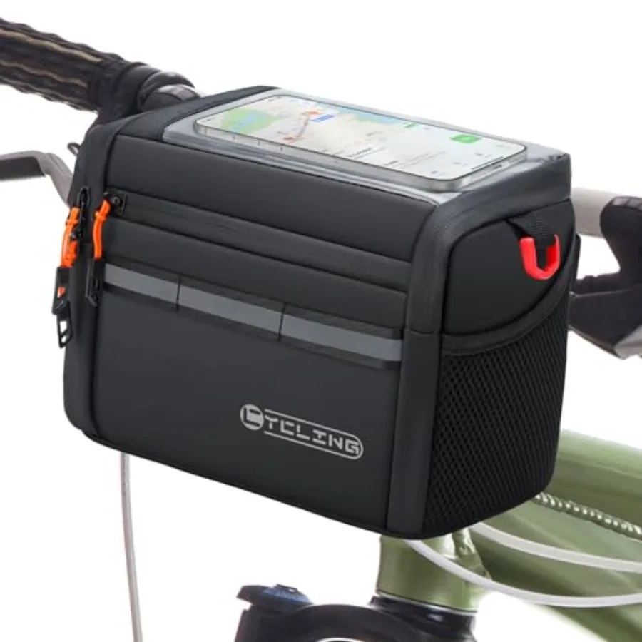

Insulated Bike Handlebar Bag, 4L Capacity Storage Pouch with 7.5" Bike Phone Bag Holder Sensitive Touch Screen Tube Bicycle Bag