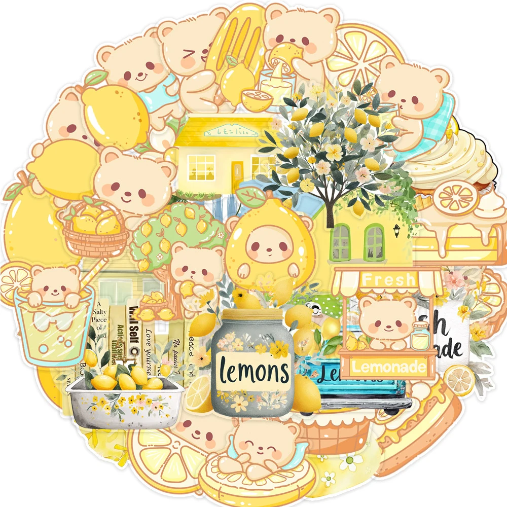 

10/30/50PCS Cartoon Lemon Bear Graffiti Stickers Aesthetic Decorative Stationery Laptop Bike Kawaii Aesthetic Decoration Decals
