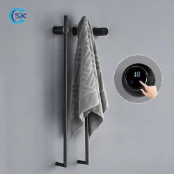 Smart Touch Control Heated Bath Towel Rail Bathroom Black Stainless Steel Towel Warmer Hidden Installation Electric Towel Rack