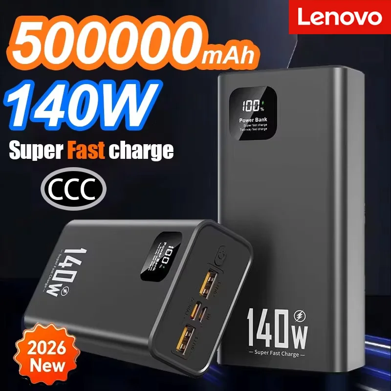 Lenovo 140 W 500000 mAh Hochleistungs-Powerbank, superschnelles Laden, tragbares CCC-Ladegerät für iPhone 12–17 Samsung 2026