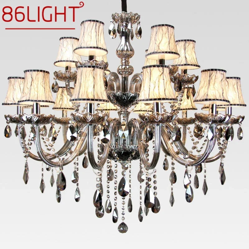 

86LIGHT European Luxurious Crystal Pendent Lamp Smoke Grey Candle Lamp Living Room And bedroom Restaurant Hotel Villa Chandelier