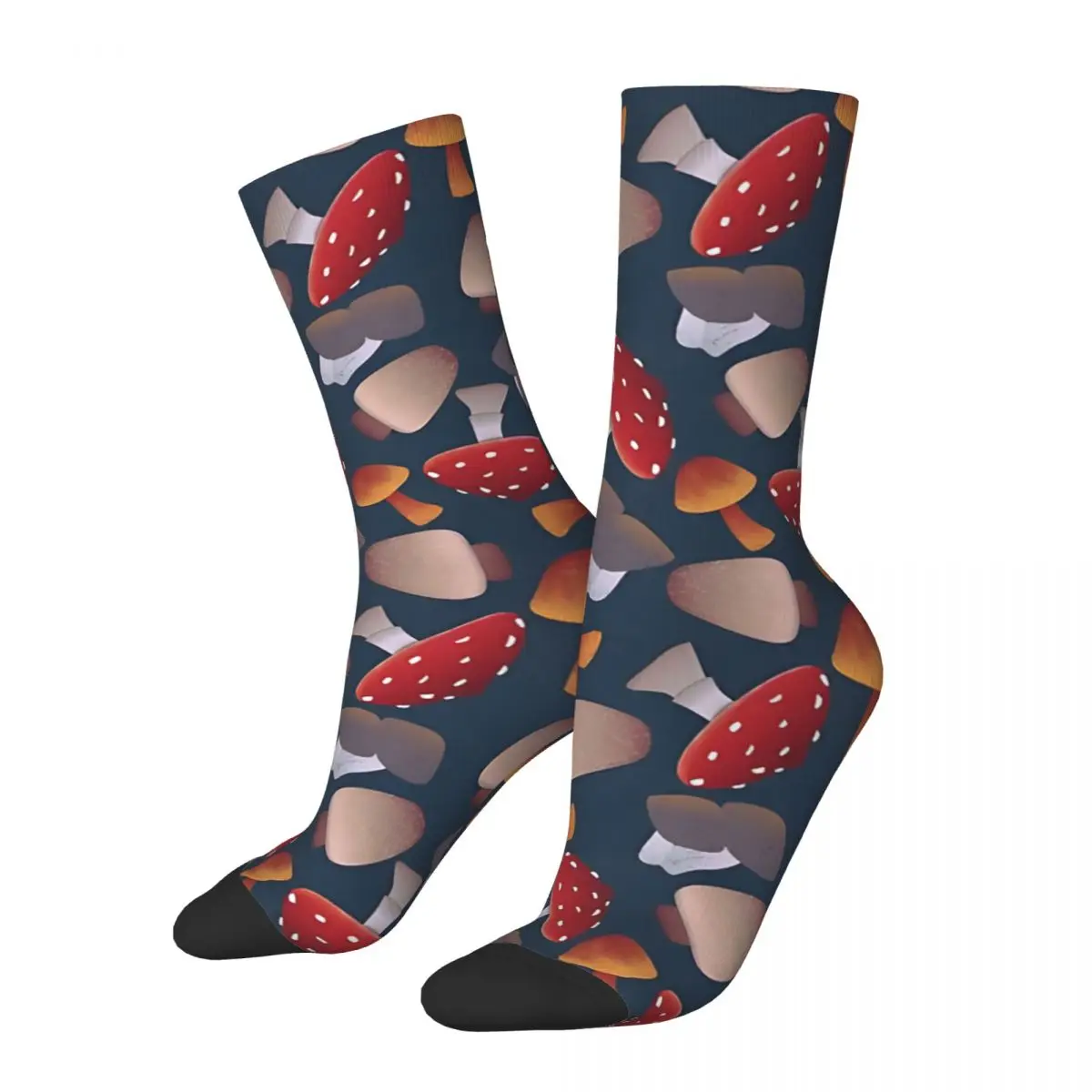 Funny Crazy Sock for Men Wild Mushroom Pattern Hip Hop Vintage Ddark Wild Forest Mushrooms Seamless Boys Crew compression Sock